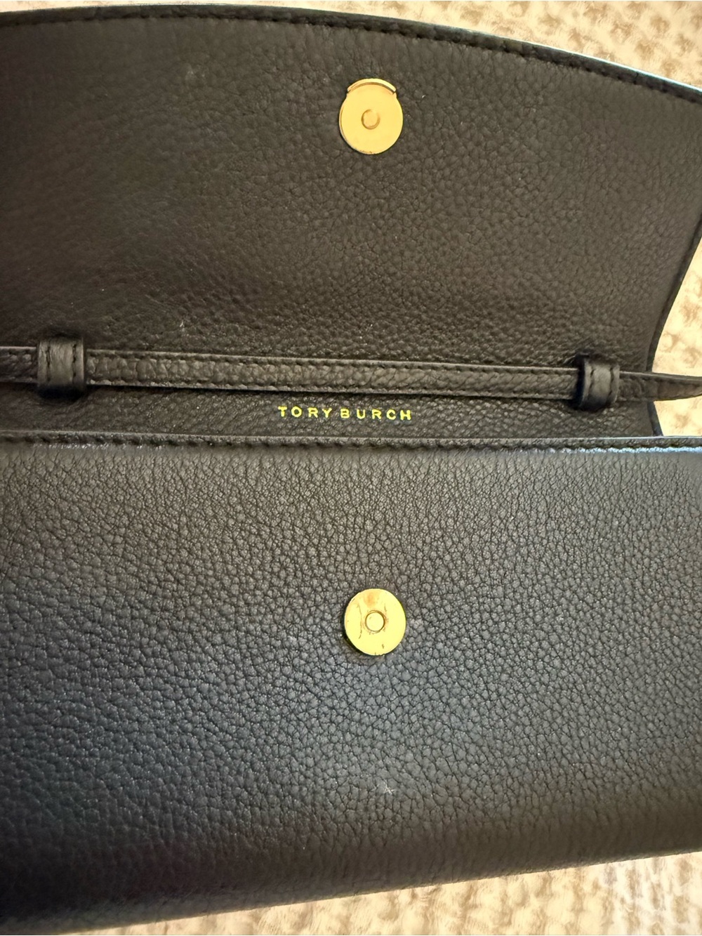 Black Pebbled Leather Crossbody with Gold Logo - Picture 2 of 3